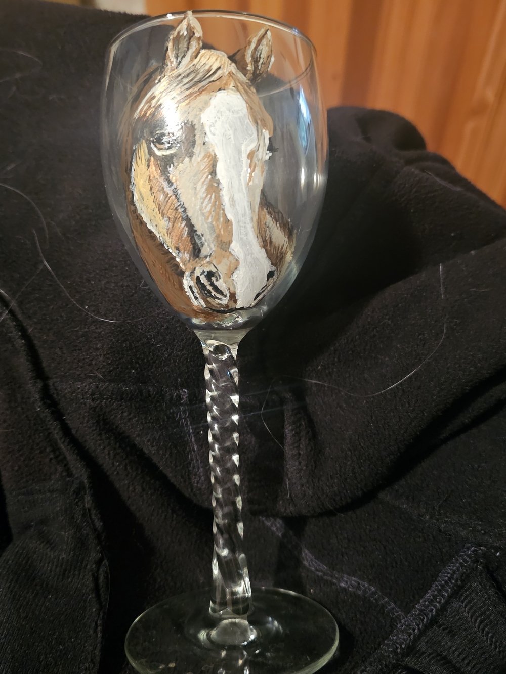 Hand-Painted Brown and White Horse Wine Glass - Artist Decor